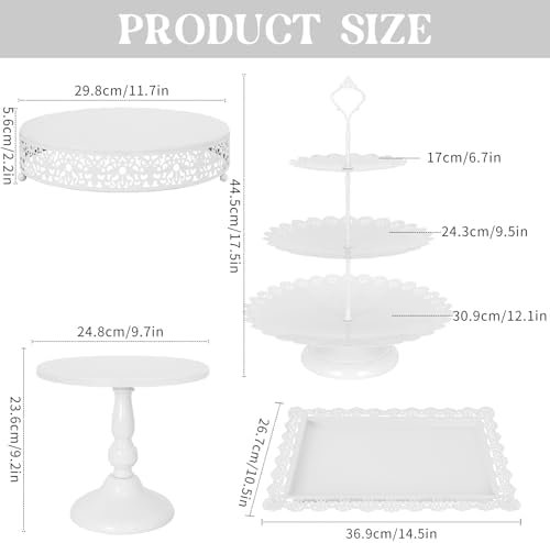 8 Pcs Cake Stand White Metal Dessert Table Display Set, 3-Tier Cupcake Stand, Cake Display Tower and Cookie Tray, alternate