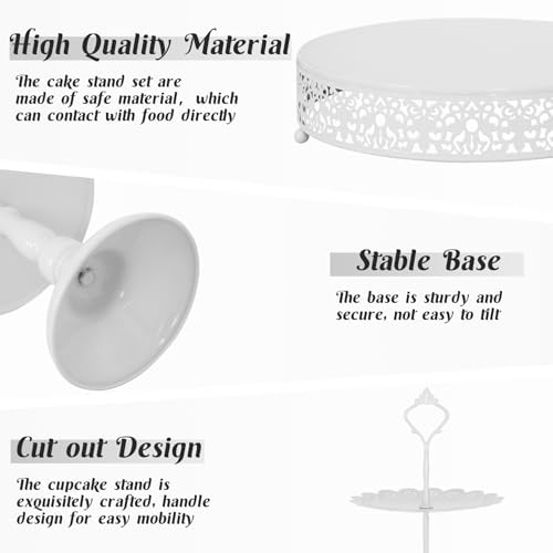 8 Pcs Cake Stand White Metal Dessert Table Display Set, 3-Tier Cupcake Stand, Cake Display Tower and Cookie Tray, alternate