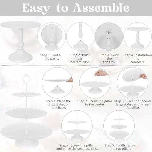 8 Pcs Cake Stand White Metal Dessert Table Display Set, 3-Tier Cupcake Stand, Cake Display Tower and Cookie Tray, alternate