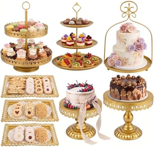 8 Pcs Cake Stands Set Metal Dessert Table Display Tiered Cupcake Holder Candy Donut Fruit Plate Cake Serving