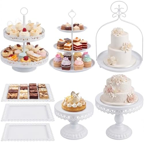 8 Pcs Cake Stands Set Metal Dessert Table Display Tiered Cupcake Holder Candy Donut Fruit Plate Cake Serving