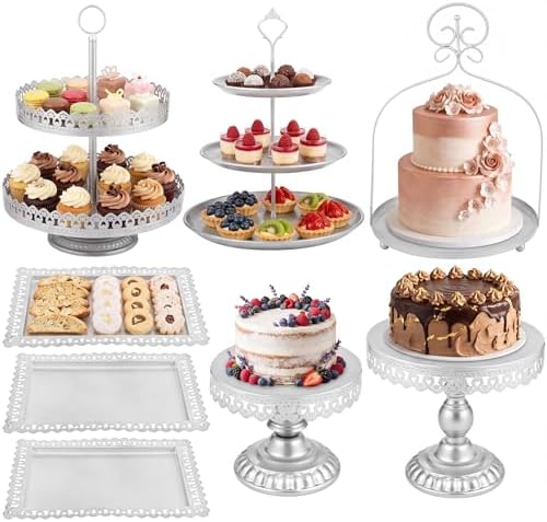 8 Pcs Cake Stands Set Metal Dessert Table Display Tiered Cupcake Holder Candy Donut Fruit Plate Cake Serving