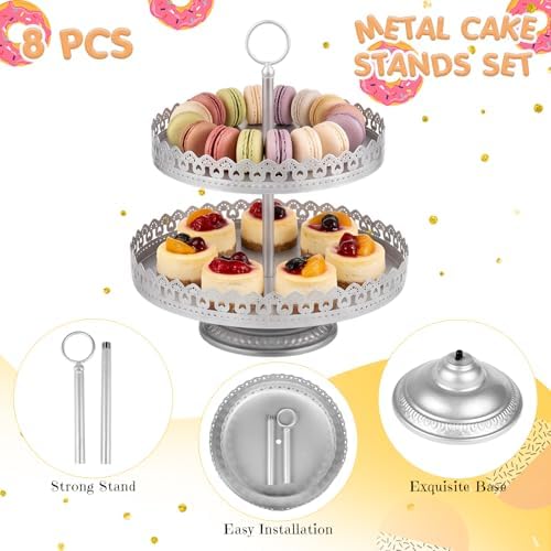 8 Pcs Cake Stands Set Metal Dessert Table Display Tiered Cupcake Holder Candy Donut Fruit Plate Cake Serving, alternate view