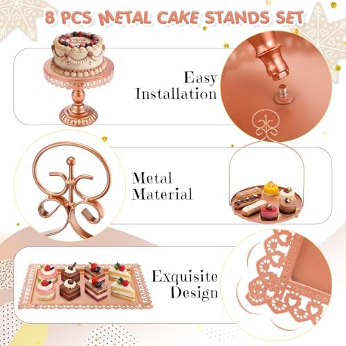 8 Pcs Cake Stands Set Metal Dessert Table Display Tiered Cupcake Holder Candy Donut Fruit Plate Cake Serving, alternate view