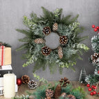 8 PCS Christmas Mini Cabinet Wreaths for Kitchen with Burlap Ribbon Norfolk Snowy Pine Needles Garland Pinecones, alternate