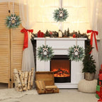 8 PCS Christmas Mini Cabinet Wreaths for Kitchen with Burlap Ribbon Norfolk Snowy Pine Needles Garland Pinecones, alternate