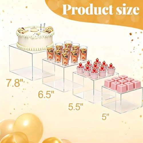 8 Pcs Clear Acrylic Buffet Risers Set 5" to 7.8" Acrylic Display Box 4 Different Height Square Catering Dessert, alternate