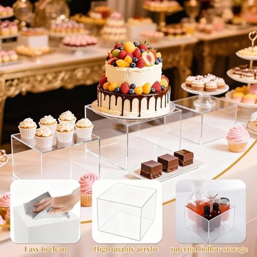 8 Pcs Clear Acrylic Buffet Risers Set 5" to 7.8" Acrylic Display Box 4 Different Height Square Catering Dessert, alternate