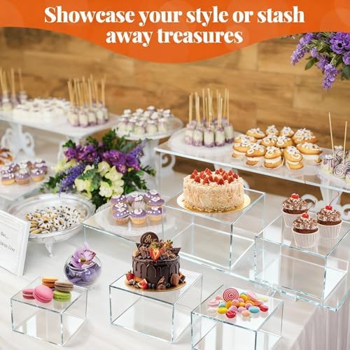 8 Pcs Clear Acrylic Buffet Risers Set 5" to 7.8" Acrylic Display Box 4 Different Height Square Catering Dessert, alternate