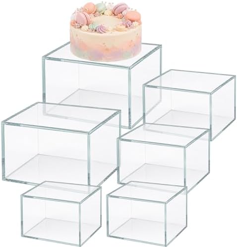 8 Pcs Clear Acrylic Buffet Risers Set 5" to 7.8" Acrylic Display Box 4 Different Height Square Catering Dessert, alternate