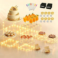 8 Pcs Clear Acrylic Buffet Risers with LED Fairy Lights, Acrylic Food Risers with Mini Sign and Maker, Clear