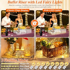 8 Pcs Clear Acrylic Buffet Risers with LED Fairy Lights, Acrylic Food Risers with Mini Sign and Maker, Clear, alternate view