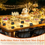 8 Pcs Clear Acrylic Buffet Risers with LED Fairy Lights, Acrylic Food Risers with Mini Sign and Maker, Clear, alternate view