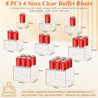 8 Pcs Clear Acrylic Buffet Risers with Mini Sign and Maker, Buffet Risers and Stands Clear Food Display Risers, alternate