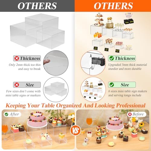 8 Pcs Clear Acrylic Buffet Risers with Mini Sign and Maker, Buffet Risers and Stands Clear Food Display Risers, alternate