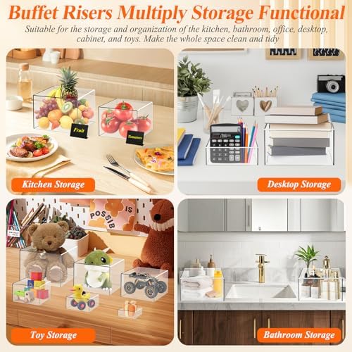 8 Pcs Clear Acrylic Buffet Risers with Mini Sign and Maker, Buffet Risers and Stands Clear Food Display Risers, alternate