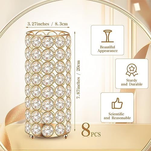8 Pcs Crystal Flower Vases for Wedding Table Centerpieces, Gold in Gold, alternate view 2