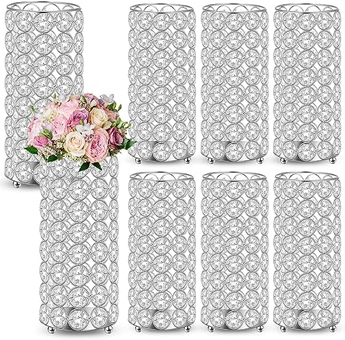 8 Pcs Crystal Flower Vases for Wedding Table Centerpieces, Silver in Silver