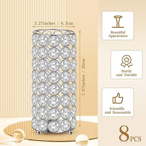 8 Pcs Crystal Flower Vases for Wedding Table Centerpieces, Silver in Silver, alternate view 2