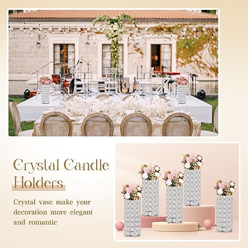 8 Pcs Crystal Flower Vases for Wedding Table Centerpieces, Silver in Silver, alternate view 3