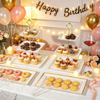 8 Pcs Dessert Display Set, 2 3-Tier Cupcake Stands, 4 Trays & 2 Tongs in white and gold, alternate view 2