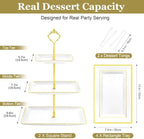 8 Pcs Dessert Display Set, 2 3-Tier Cupcake Stands, 4 Trays & 2 Tongs in white and gold, alternate view 3