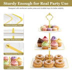 8 Pcs Dessert Display Set, 2 3-Tier Cupcake Stands, 4 Trays & 2 Tongs in white and gold, alternate view 4