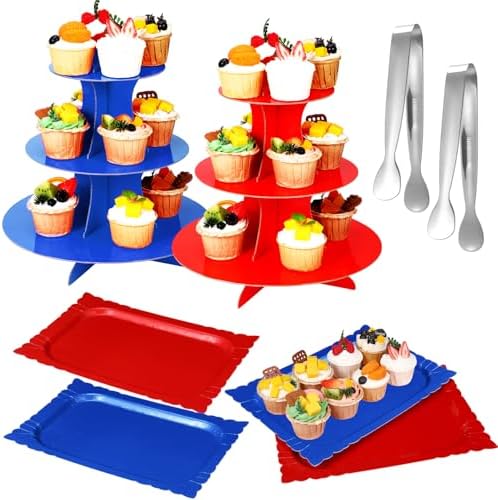 8 Pcs Dessert Table Display Set with 2 x 3-Tier Cardboard Cupcake Stand Tower 4 x Rectangle Serving Trays 2 x