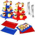 8 Pcs Dessert Table Display Set with 2 x 3-Tier Cardboard Cupcake Stand Tower 4 x Rectangle Serving Trays 2 x
