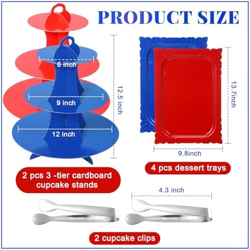8 Pcs Dessert Table Display Set with 2 x 3-Tier Cardboard Cupcake Stand Tower 4 x Rectangle Serving Trays 2 x, alternate view