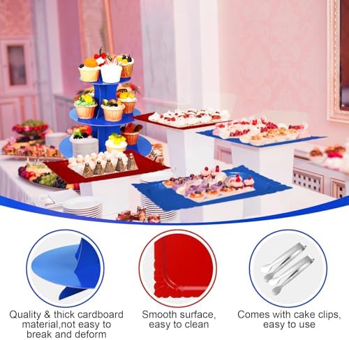 8 Pcs Dessert Table Display Set with 2 x 3-Tier Cardboard Cupcake Stand Tower 4 x Rectangle Serving Trays 2 x, alternate view