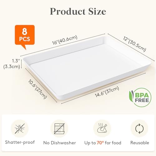 8 Pcs Extra Large Serving Trays for Party, 16" x 12" Food Platters in White, alternate view 3