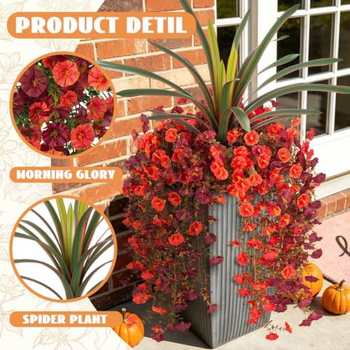 8 PCS Fall Artificial Morning Glory Flowers for Outdoors+Ochid Fake plants, alternate view 3