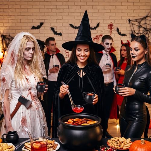 8 Pcs Halloween Cauldron Punch Bowl Set, 12.6 Inch Witch Cauldron Candy Bowl with Ladle and 6 Mini Black Cups, alternate view
