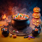 8 Pcs Halloween Cauldron Punch Bowl Set, 12.6 Inch Witch Cauldron Candy Bowl with Ladle and 6 Mini Black Cups, alternate view