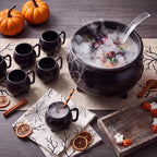 8 Pcs Halloween Cauldron Punch Bowl Set, 12.6 Inch Witch Cauldron Candy Bowl with Ladle and 6 Mini Black Cups, alternate view