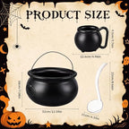 8 Pcs Halloween Cauldron Punch Bowl Set, 12.6 Inch Witch Cauldron Candy Bowl with Ladle and 6 Mini Black Cups, alternate view