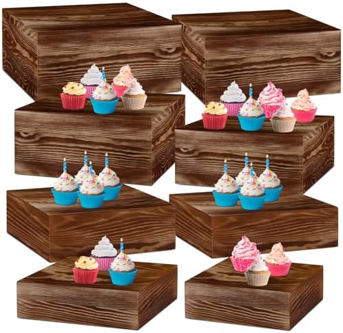 8 Pcs Large 13.7" Wood Risers Display, Black Brown in Black Brown