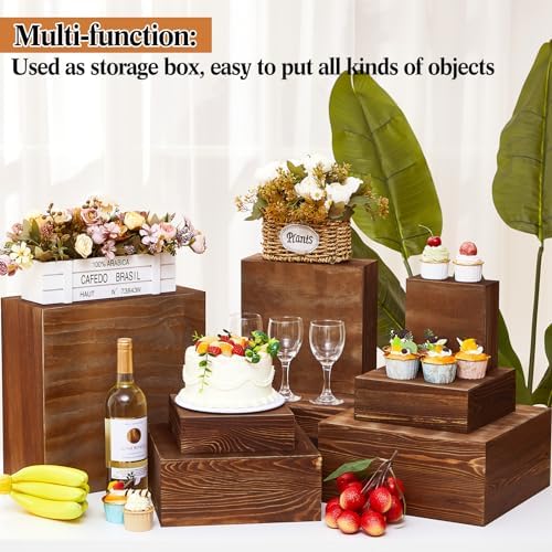 8 Pcs Large 13.7" Wood Risers Display, Black Brown in Black Brown, alternate view 3