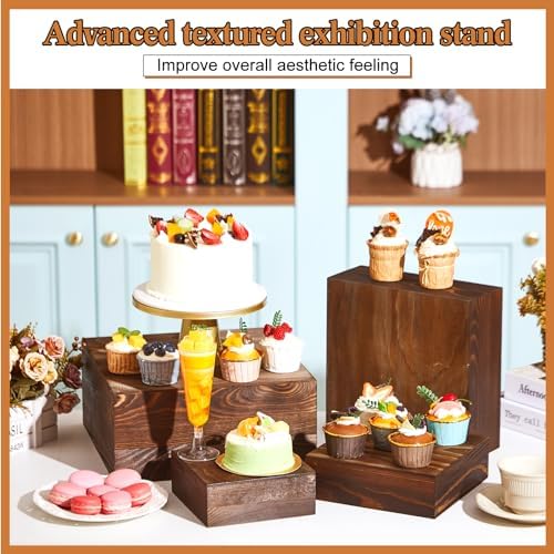 8 Pcs Large 13.7" Wood Risers Display, Black Brown in Black Brown, alternate view 5