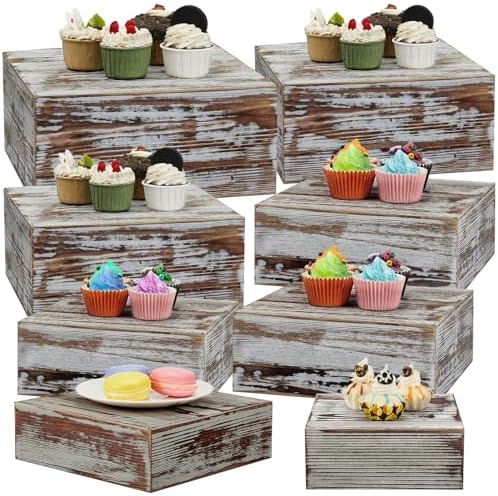 8 Pcs Large 13.7" Wood Risers Display, Brown in Black Brown