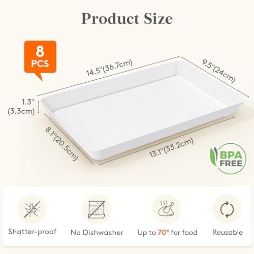 8 Pcs Large Serving Tray for Party, 15" x 10" Food Serving Platter in White, alternate view 3