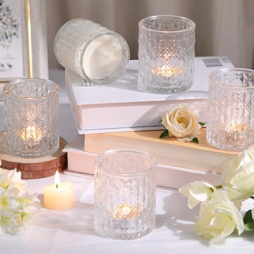 8 Pcs Large Votive Candle Holders Clear Tea Light Candle Holders in Clear, alternate view 4