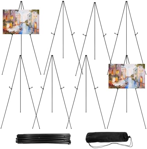 8 Pcs Lightweight Easel Stand, 66 Inch, Black, with Carry Bags in Black