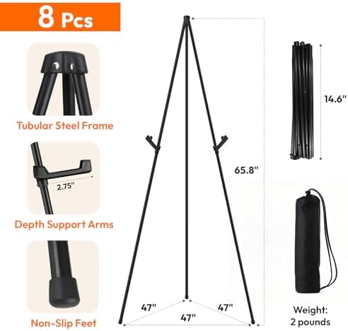 8 Pcs Lightweight Easel Stand, 66 Inch, Black, with Carry Bags in Black, alternate view 3