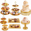 8 Pcs Metal Cake Stands Set Tiered Dessert Display, Gold in Gold