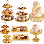 8 Pcs Metal Cake Stands Set Tiered Dessert Display, Gold in Gold