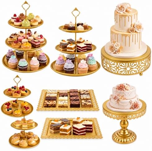 8 Pcs Metal Cake Stands Set Tiered Dessert Display, Gold in Gold