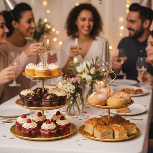 8 Pcs Metal Cake Stands Set Tiered Dessert Display, Gold in Gold, alternate view 2