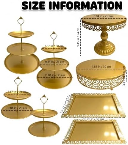 8 Pcs Metal Cake Stands Set Tiered Dessert Display, Gold in Gold, alternate view 3